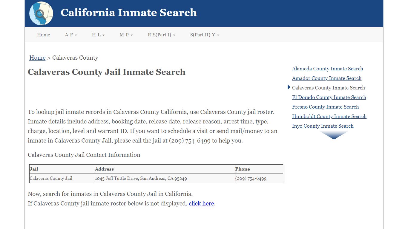 Calaveras County Jail Inmate Search