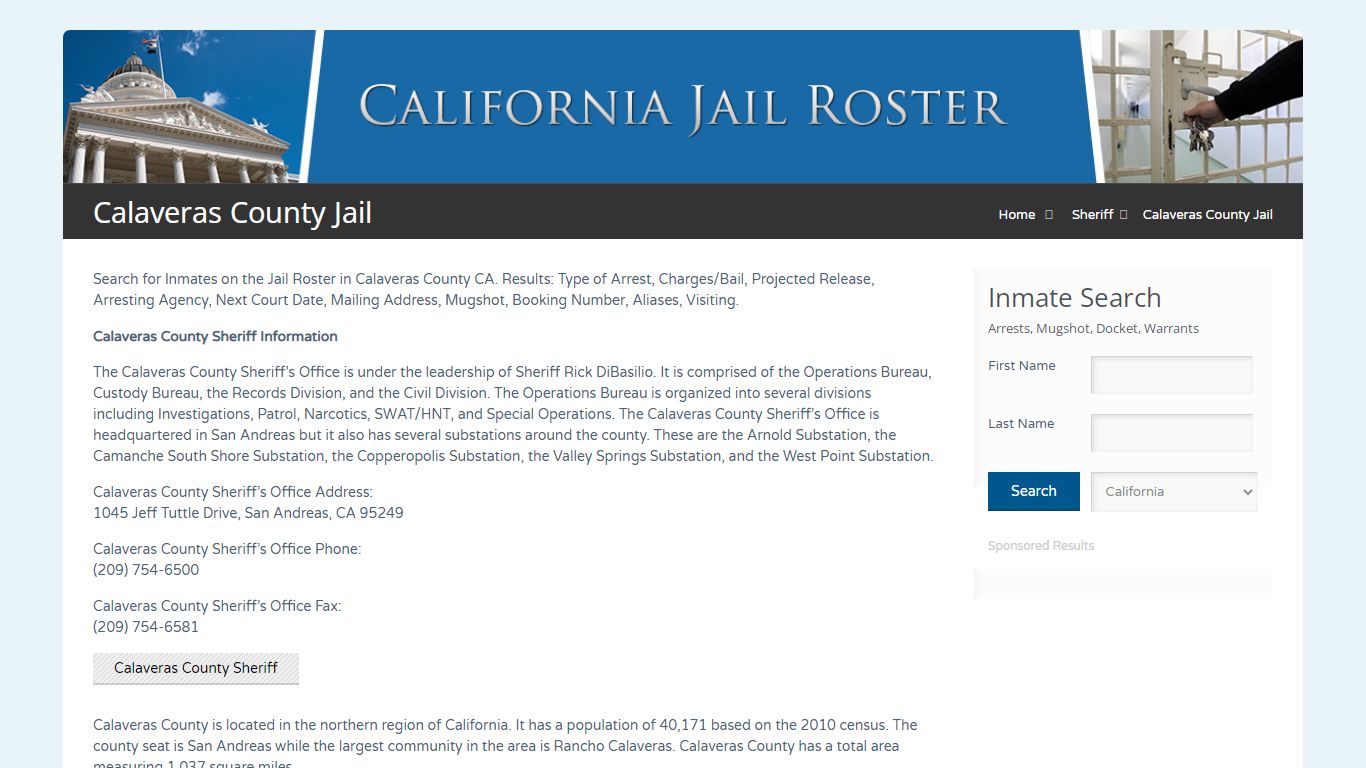 Calaveras County Jail | Jail Roster Search