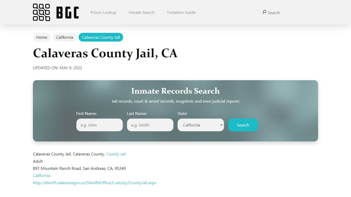 Calaveras County Jail, CA Inmate Search, Mugshots ...