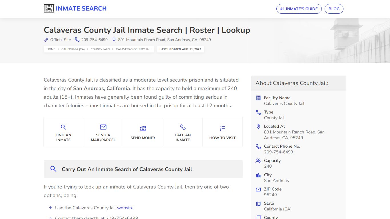 Calaveras County Jail Inmate Search | Roster | Lookup